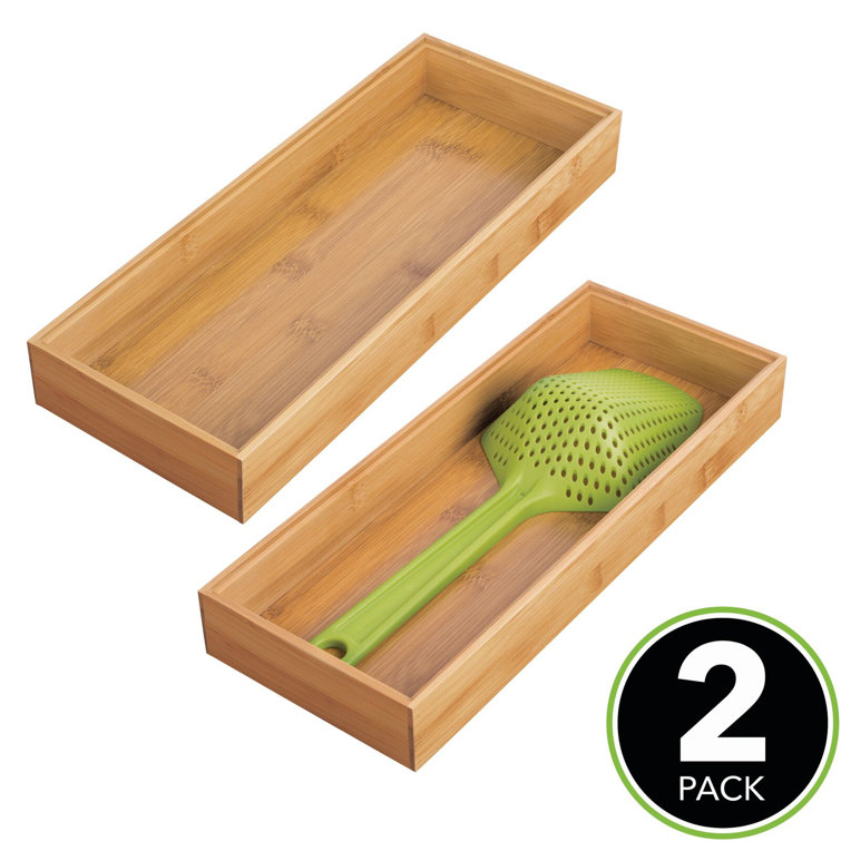 Mdesign Bamboo Stackable Kitchen Drawer Organizer Tray, 2 Pack